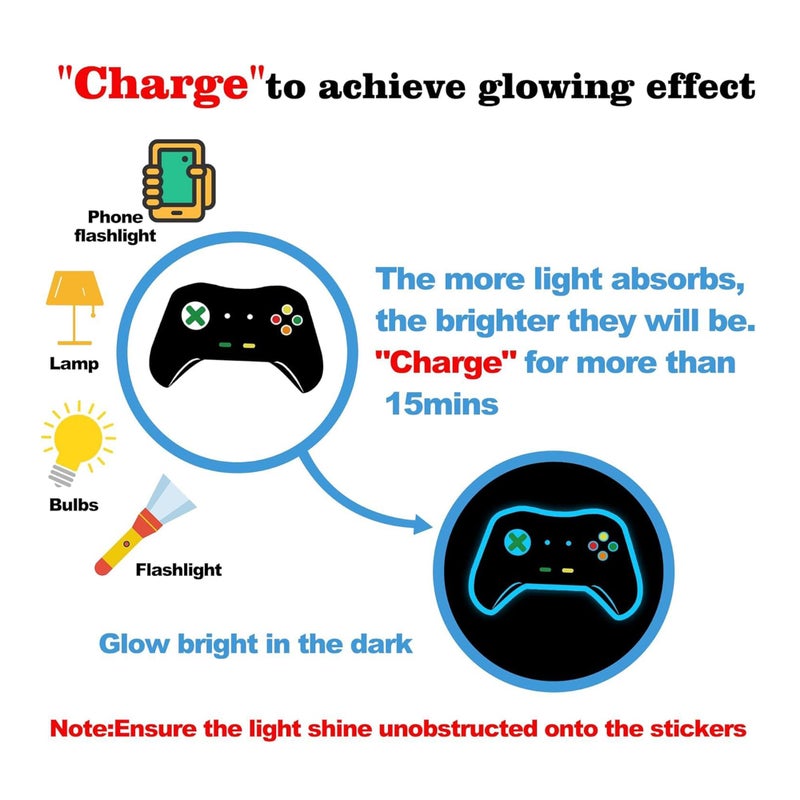 Sinekong Gamer Wall Decals Stickers Glow in The Dark Wall Decals Game Wall Stickers Gaming Controller Decals Game Room Decor Video Game Decal for Boys Kids Girls Bedoom Playroom Decor (Sky Blue) - Image 2